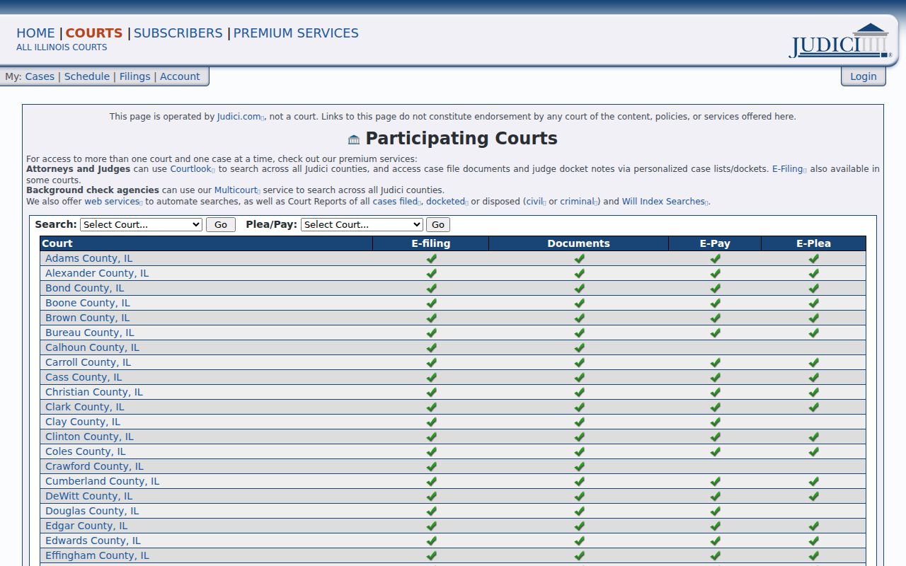 Schuyler County court case lookup on the Judici court list