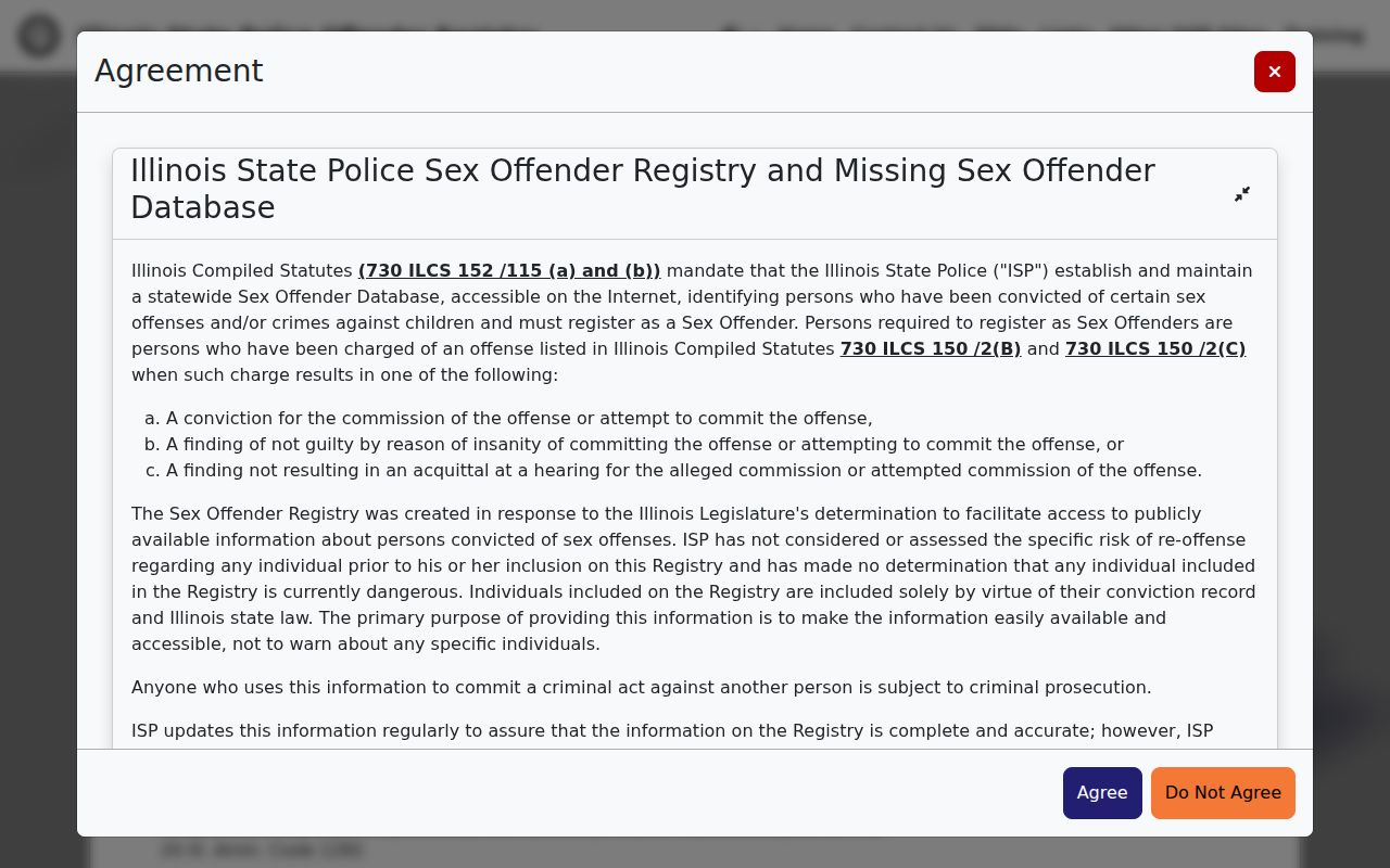 Illinois State Police Sex Offender Registry landing page