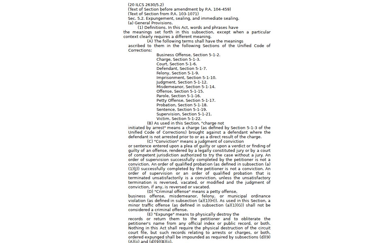 Illinois expungement law affecting Schuyler County arrest records